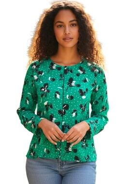 Gerry Weber Green/White/Black Floral Print Long Sleeve Blouse Top (US L/EU 44)